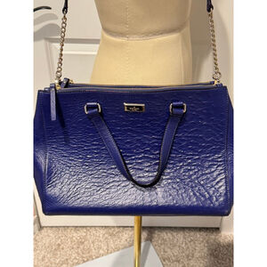 Women's Kate Spade vibrant Blue textured Leather Satchel chain detail zip close
